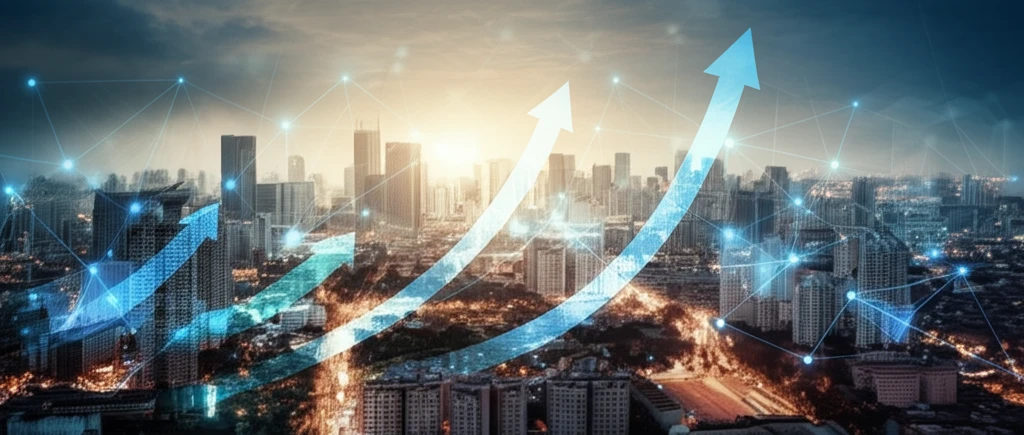 City skyline transforming into a thriving entrepreneurial network.
