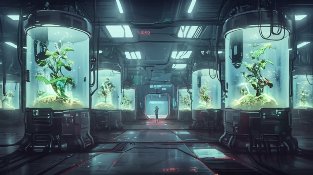 Futuristic startup incubator with glowing startups.