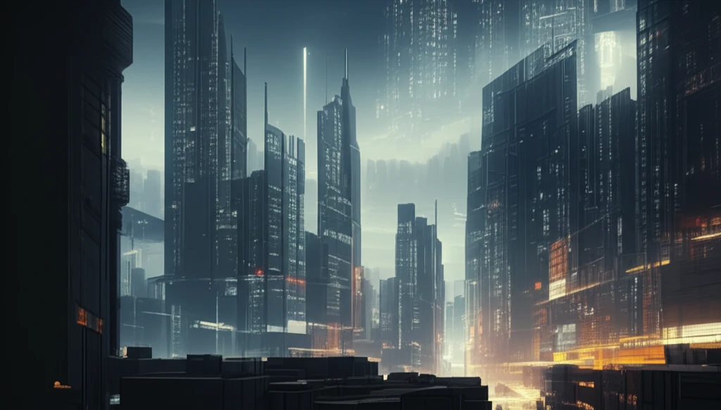Futuristic cityscape featuring luminous composite structures.