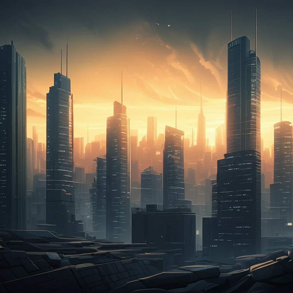Futuristic city skyline featuring steel-plate composite wall construction.
