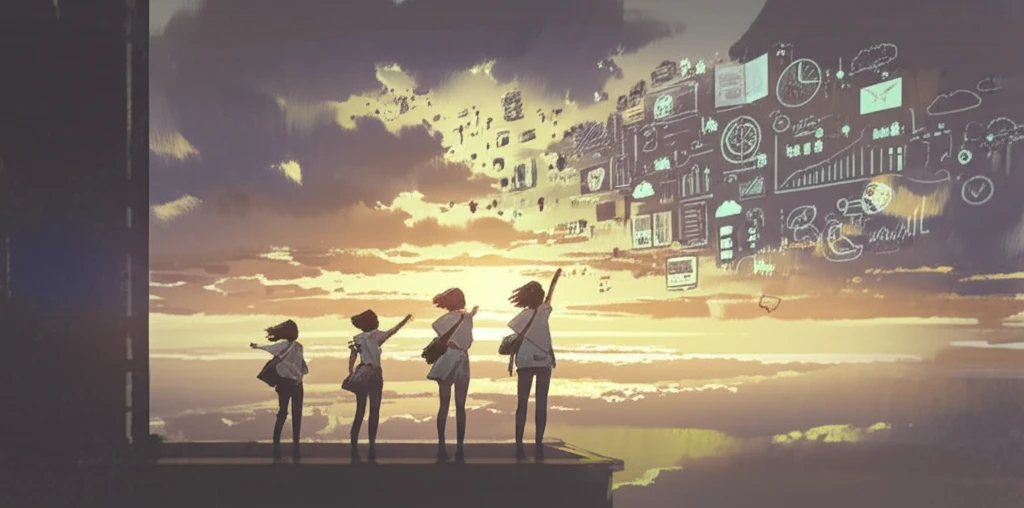 Diverse women leaders standing atop a university, symbolizing progress in higher education.
