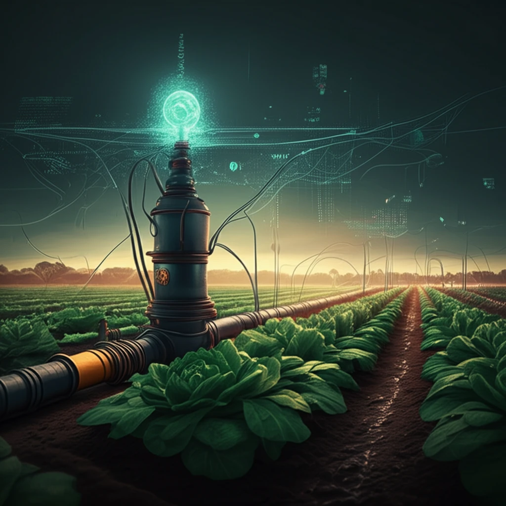 Futuristic water pump using Bluetooth technology in a digital farm.