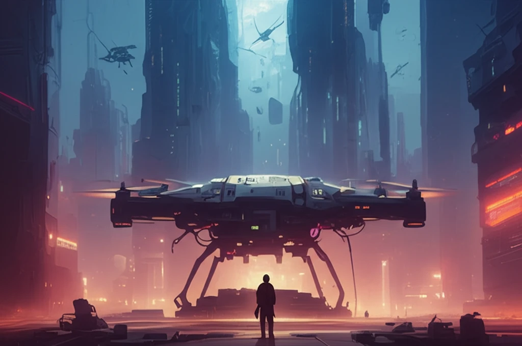 Futuristic drone fleet controlled by glowing central hub using Model Predictive Control
