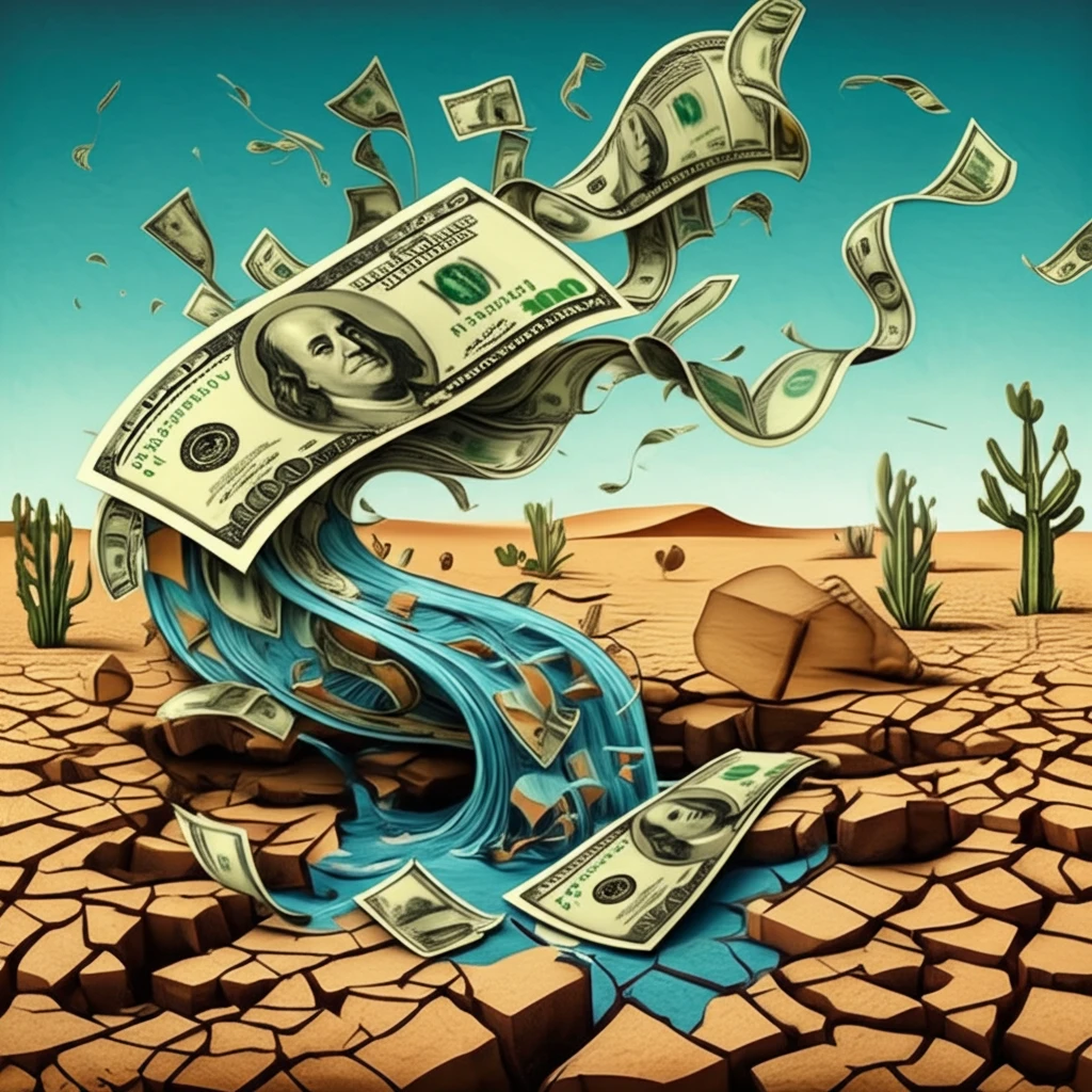 Erratic money flow in desert landscape.