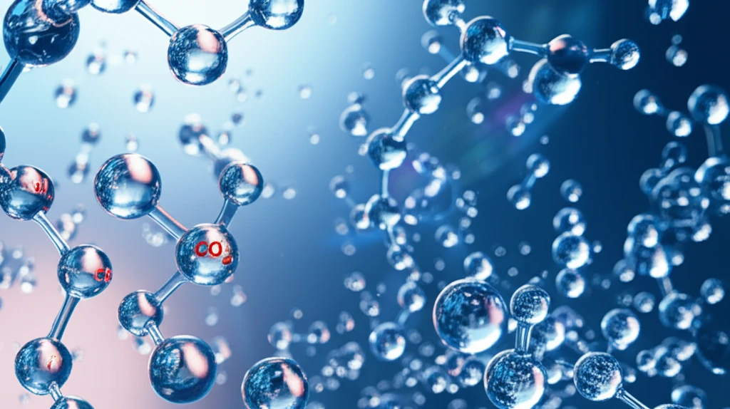 Interconnected water molecules, carbon dioxide, and ammonia forming a balanced ecosystem representing water quality
