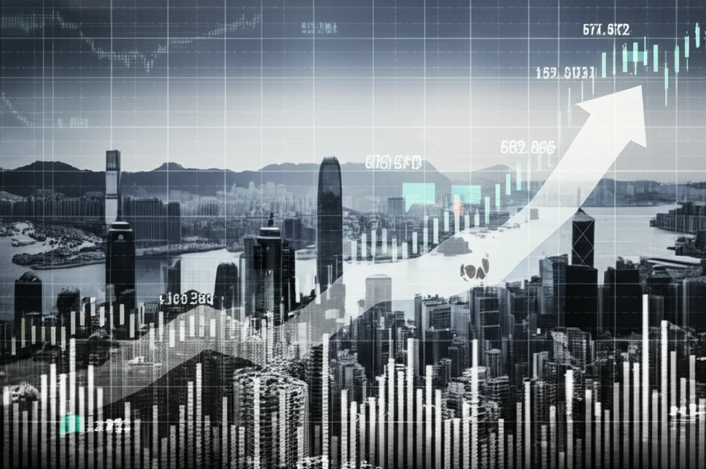 Hong Kong skyline with economic growth charts