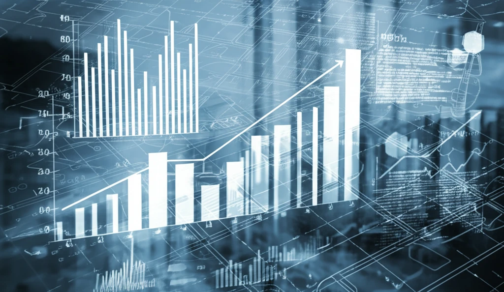 Construction blueprints morphing into financial charts