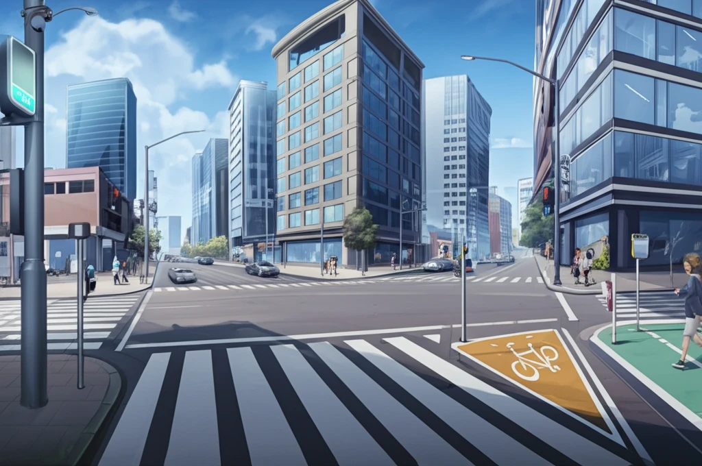 Modern city intersection blending elements of both American and Australian urban design.