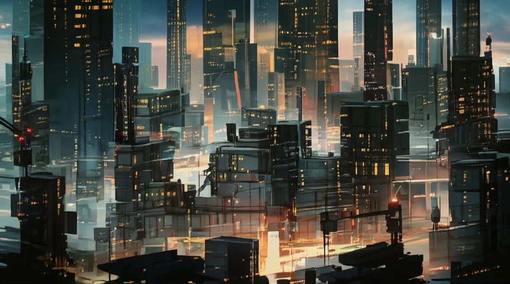 Futuristic city skyline assembled from prefabricated modules.