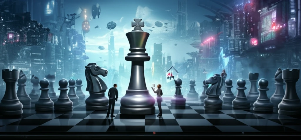 Chess game with corporations as pieces and regulatory agencies as players.
