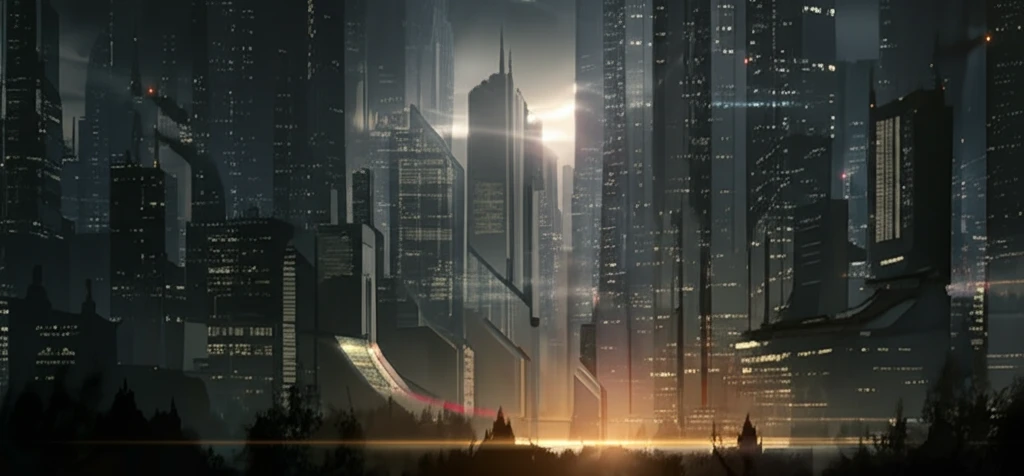 Futuristic city made of shimmering nanoplates