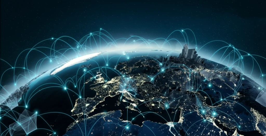 Interconnected cities forming a global network.