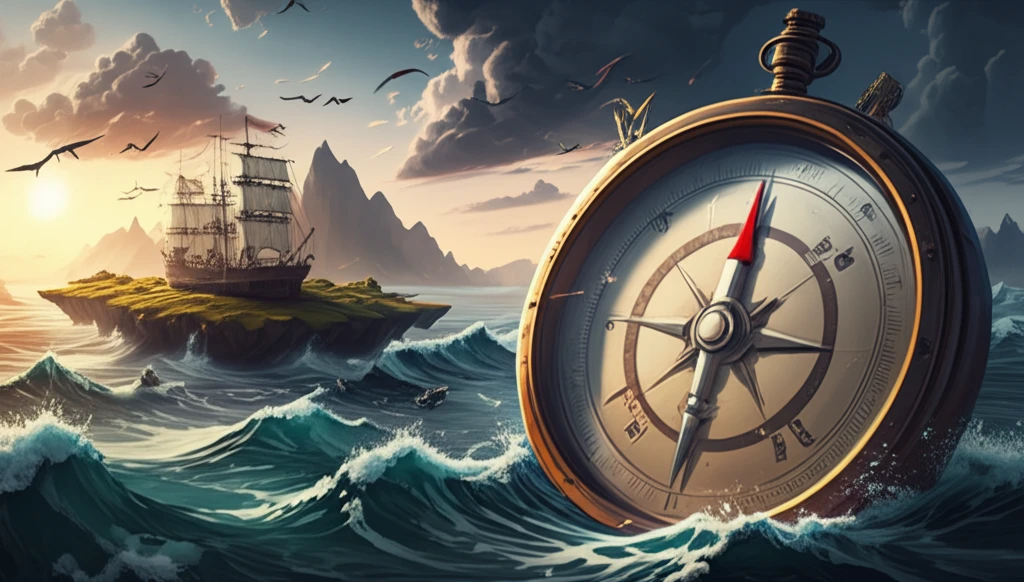 Compass guiding ship through stormy financial sea