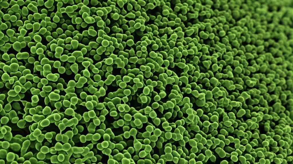 Microscopic view of nano-calcium carbonate reinforcing a polymer matrix