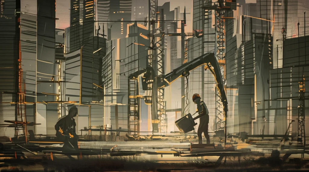 Sustainable construction site using recycled materials.