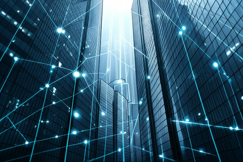 Transparent skyscraper symbolizing corporate transparency and communication.