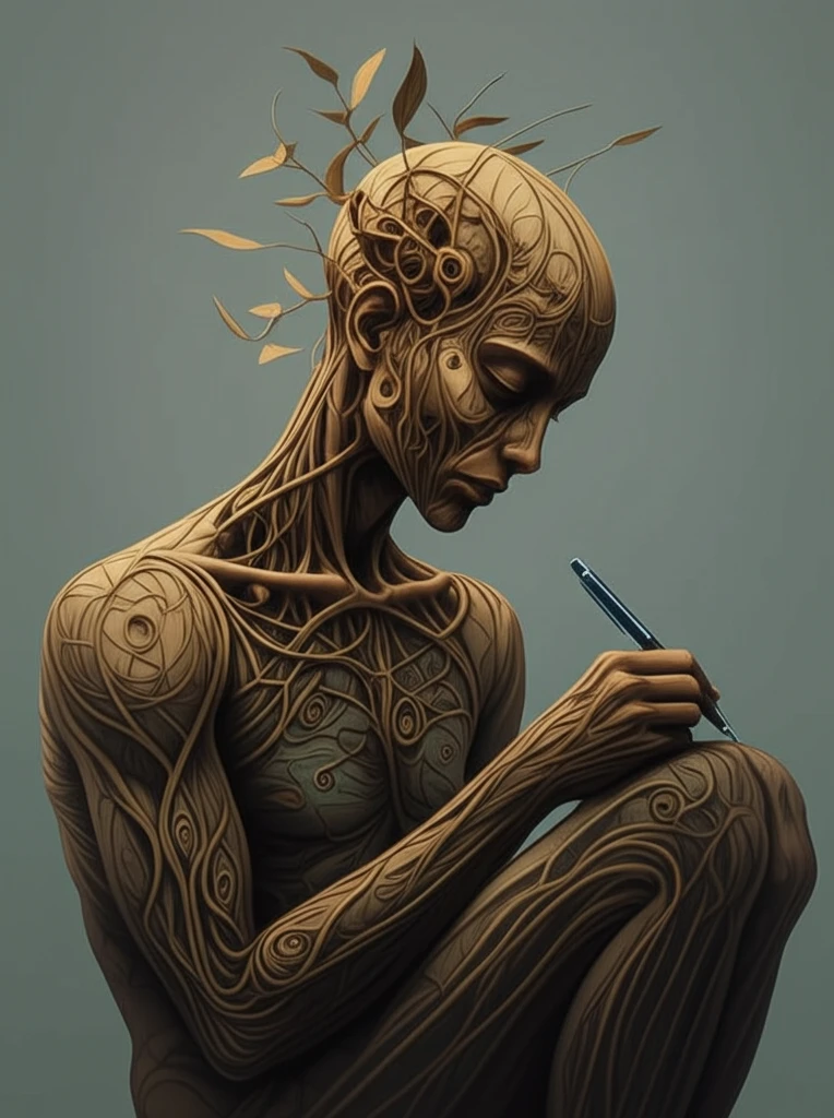 Surreal illustration of writing on skin