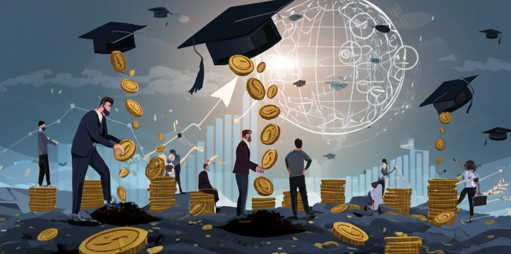 Entrepreneurs planting seeds in a symbolic landscape.