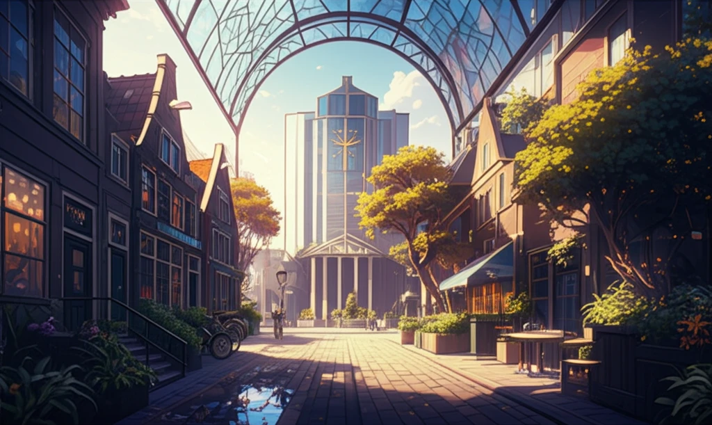 A Dutch village under a stained glass dome, symbolizing the intersection of faith and finance.