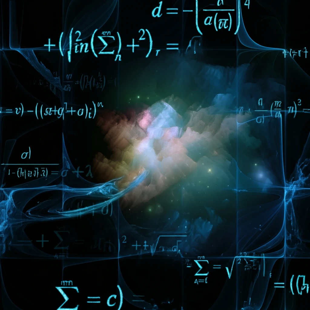 Surreal illustration of a solitary wave with equations overlaid