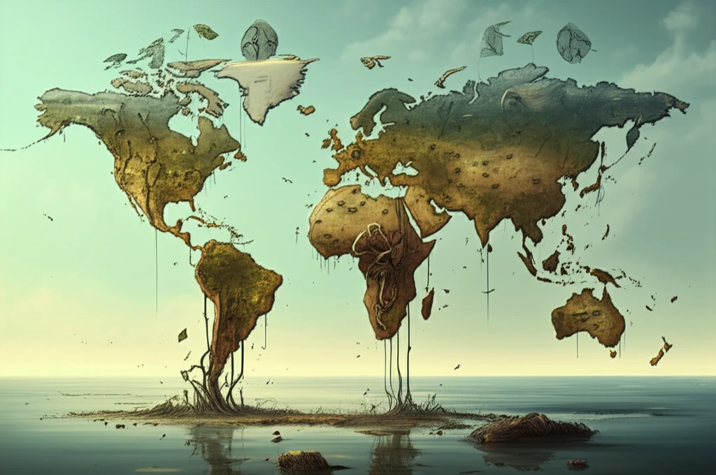 A melting world map symbolizes the urgent threat of climate change.