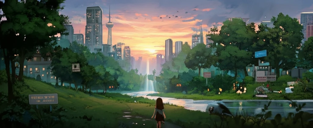 A futuristic city seamlessly merging with nature, symbolizing sustainable land use.