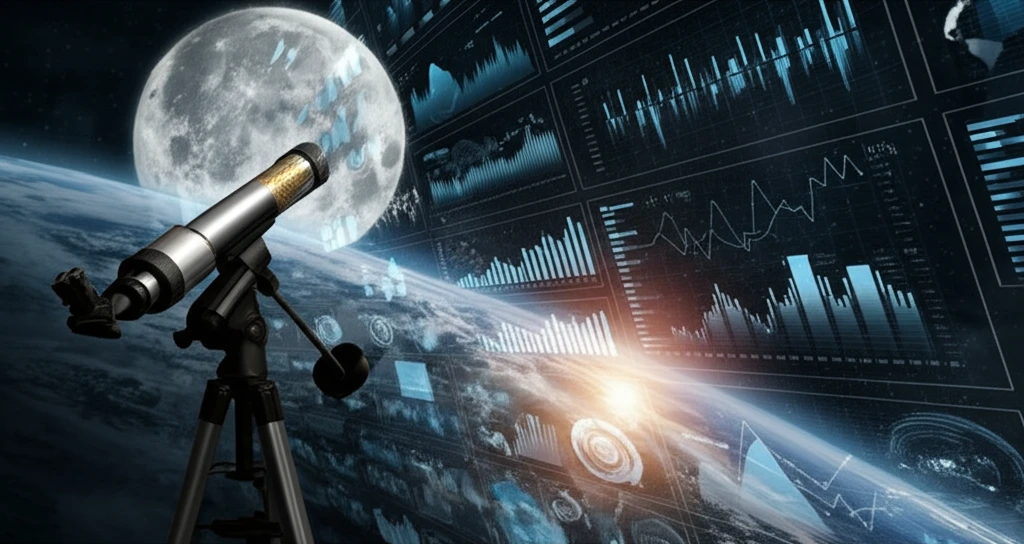 Telescope pointed at the moon collecting spectral data for climate calibration.