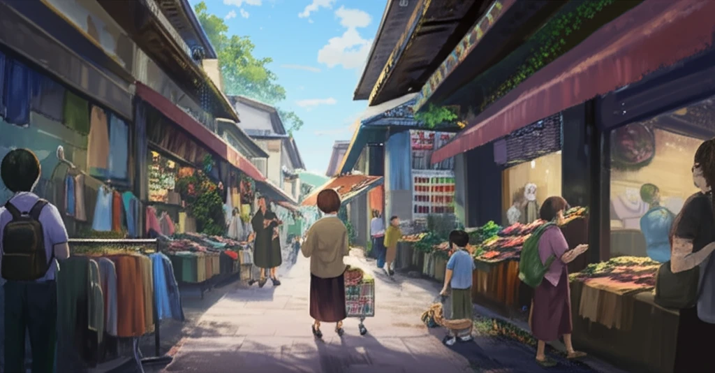 Diverse tourists shopping in a vibrant marketplace
