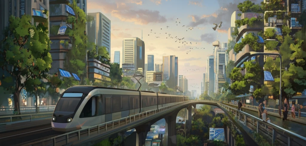 Futuristic city with green infrastructure