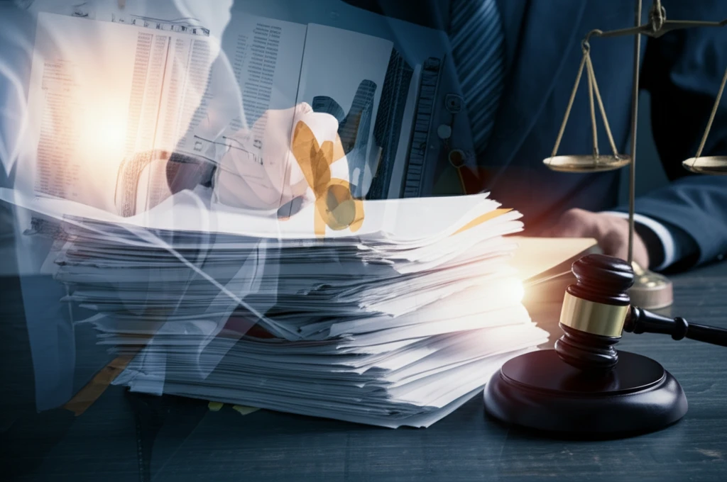 A gavel striking corporate documents, symbolizing German corporate law.