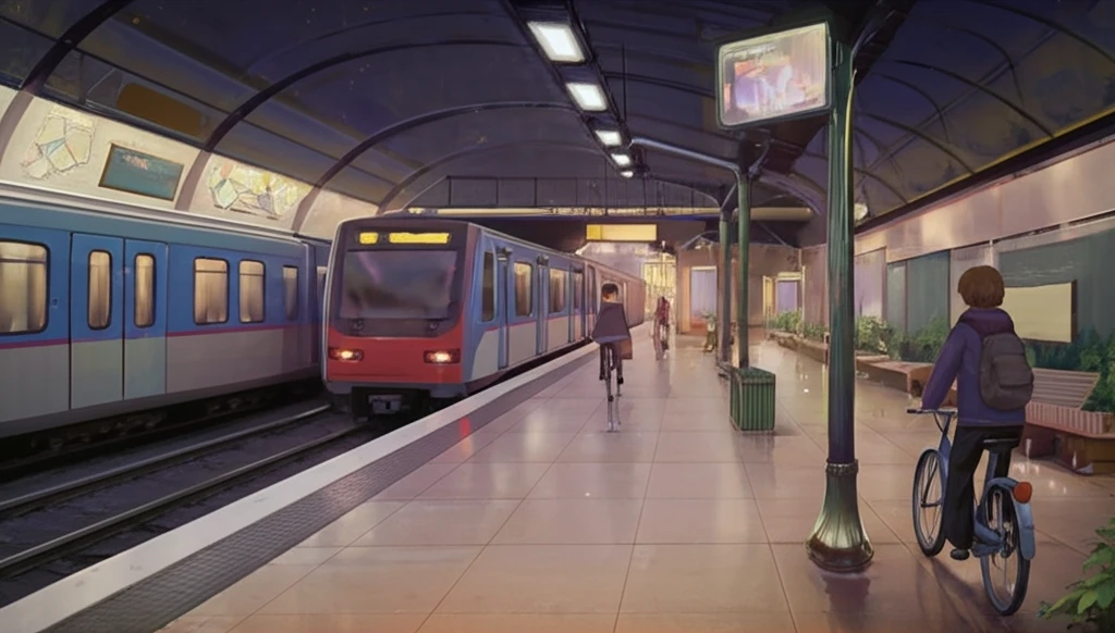 A bustling cityscape scene showcasing public bicycles as a key transport alternative during a metro interruption.