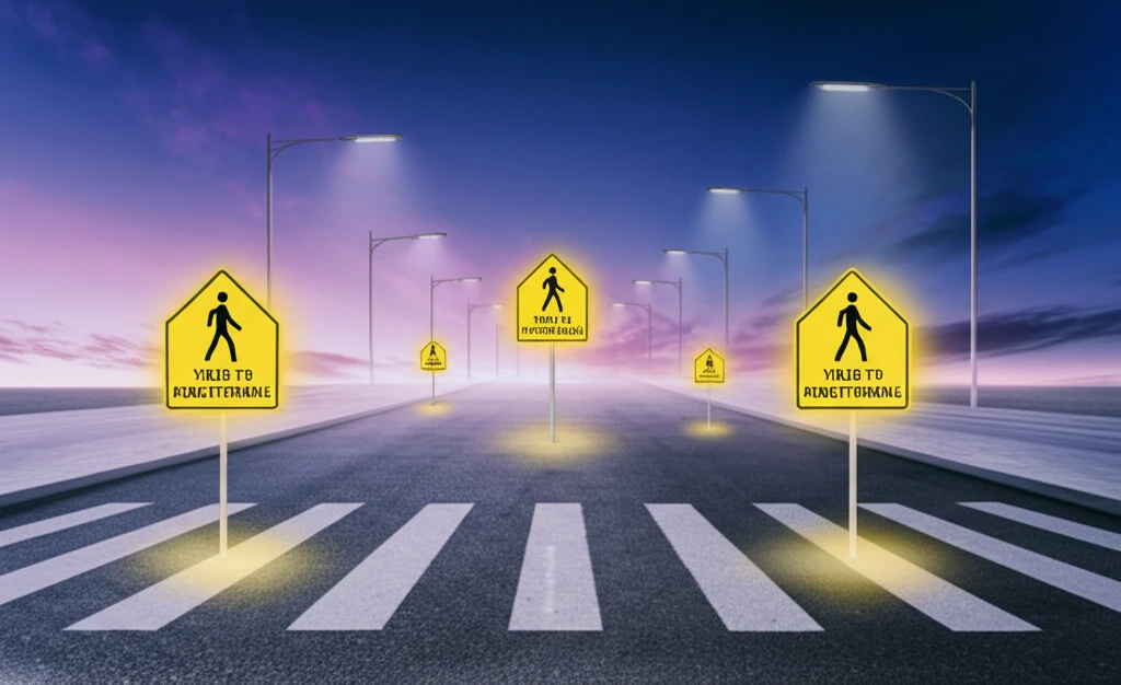 Crosswalk with strategically placed 'Yield to Pedestrians' signs, ensuring safe pedestrian crossing.
