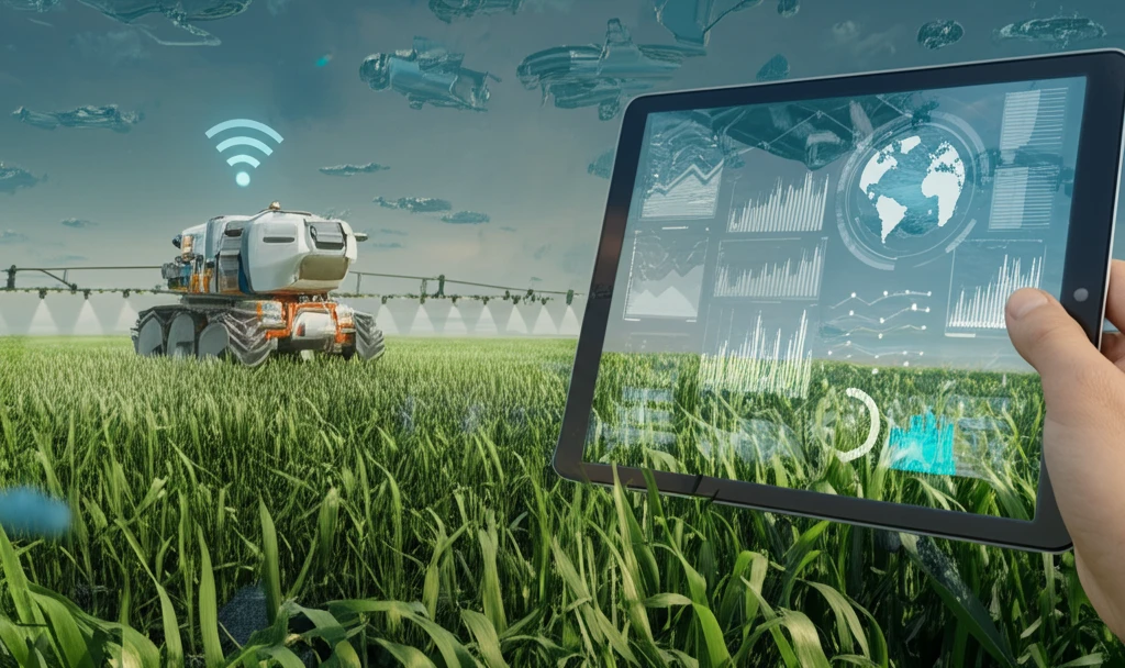 Futuristic wireless spraying machine in operation, showcasing precision and sustainability.