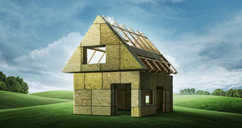 House built with recycled insulation blending into a green landscape