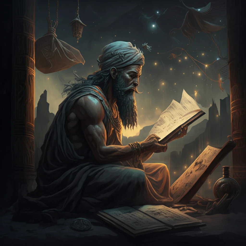 Ancient Babylonian astronomers observing the night sky.