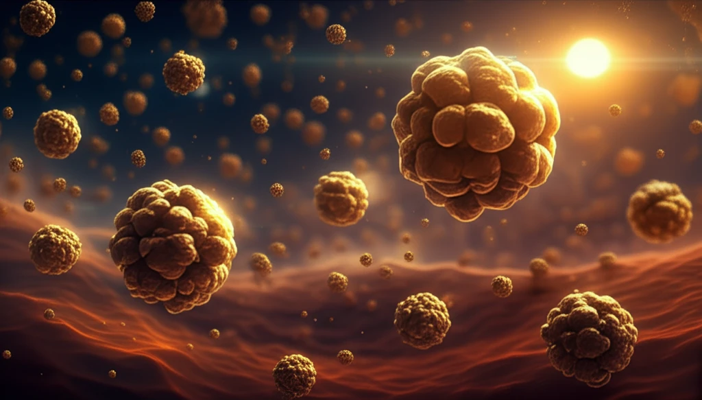 Golden nanoparticles on a titanium dioxide surface converting sunlight into energy.