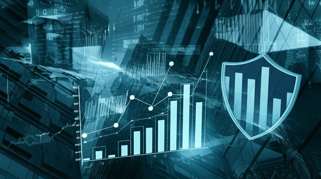 Shield protecting market graph, symbolizing transparency and investment protection.
