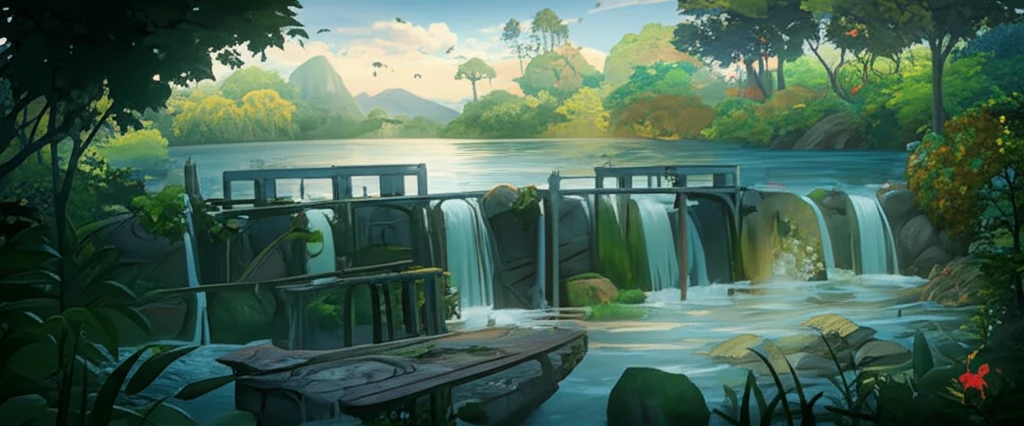 Futuristic reservoir symbolizing climate change adaptation.