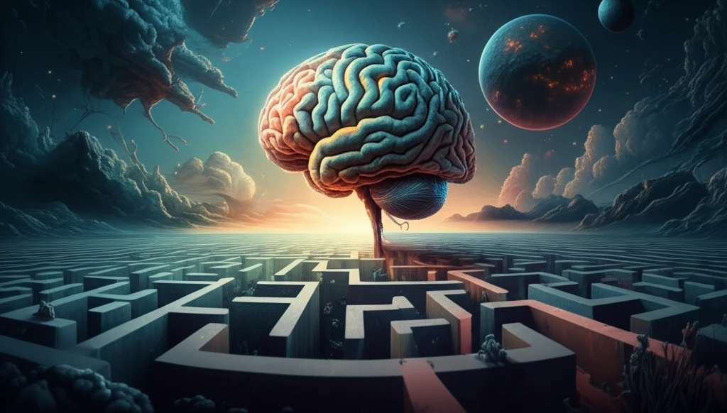 Maze of the mind with pathways opening to new landscapes.