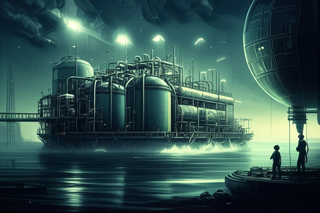 Futuristic water purification plant using nano-enhanced membranes transforming wastewater into clean water.