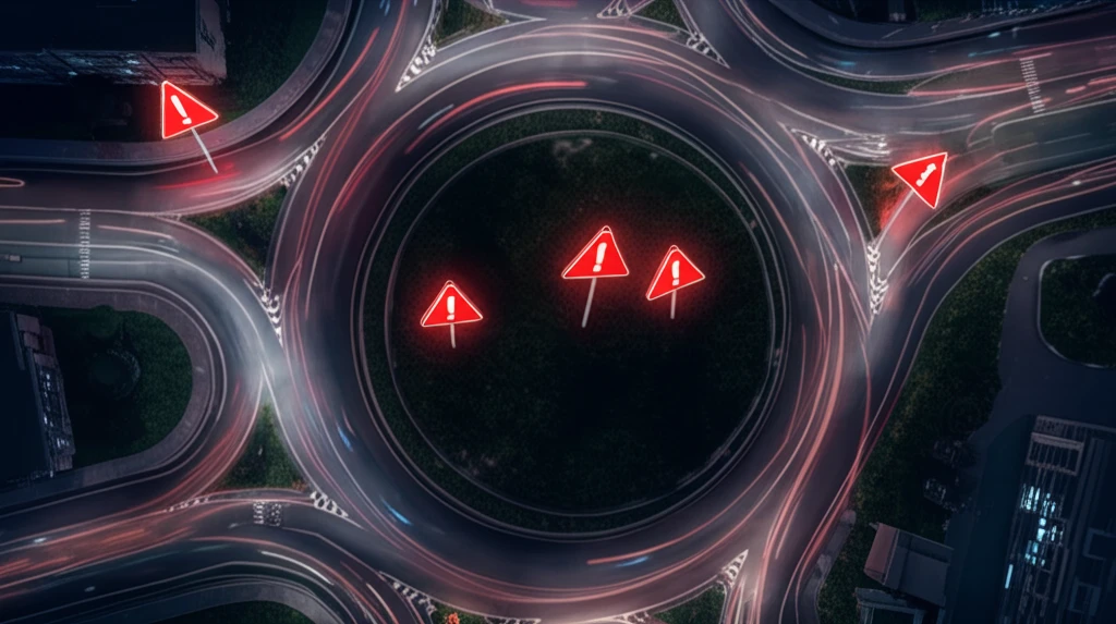 Roundabout traffic simulation highlighting collision risks