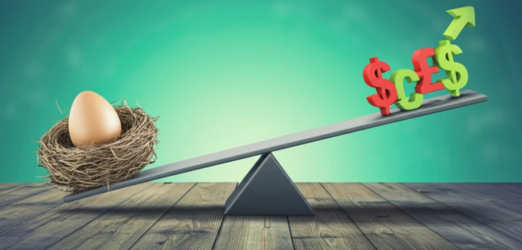 Surreal illustration of retirement savings seesaw