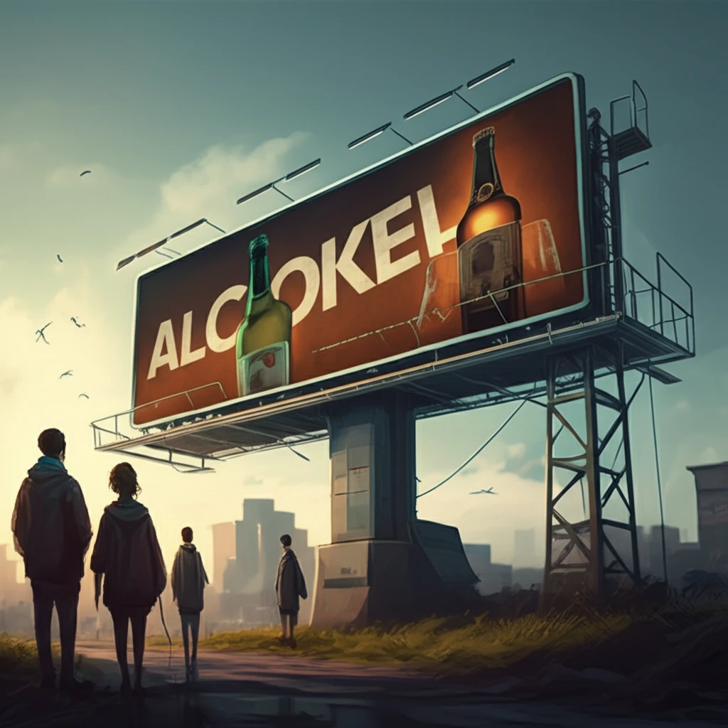 Surreal image symbolizing alcohol advertising's influence on teens.