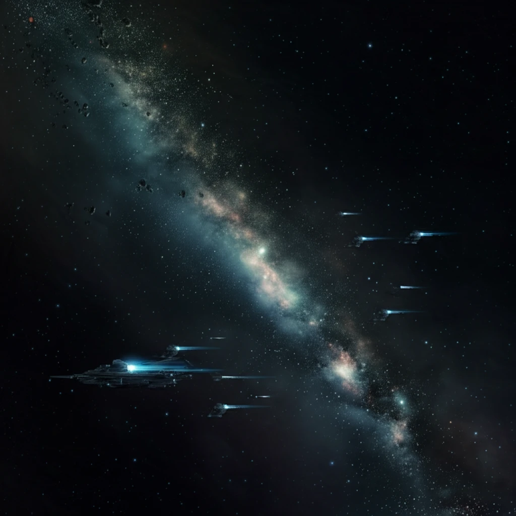 Surreal illustration of spacecraft in formation