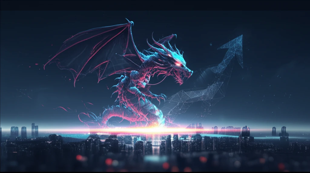 Global innovation network forming a dragon shape, symbolizing growth.