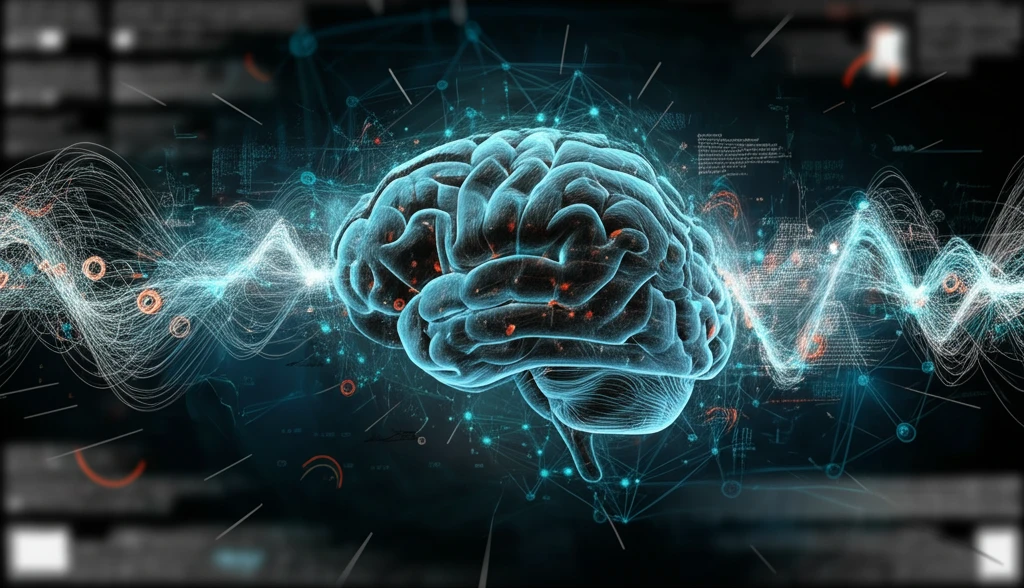 Glowing brain surrounded by data, symbolizing knowledge work.