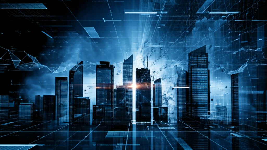 Cityscape merging with data stream, symbolizing panel data forecasting
