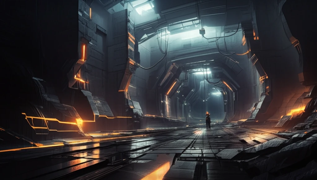 Futuristic coal mine with gas flow visualization