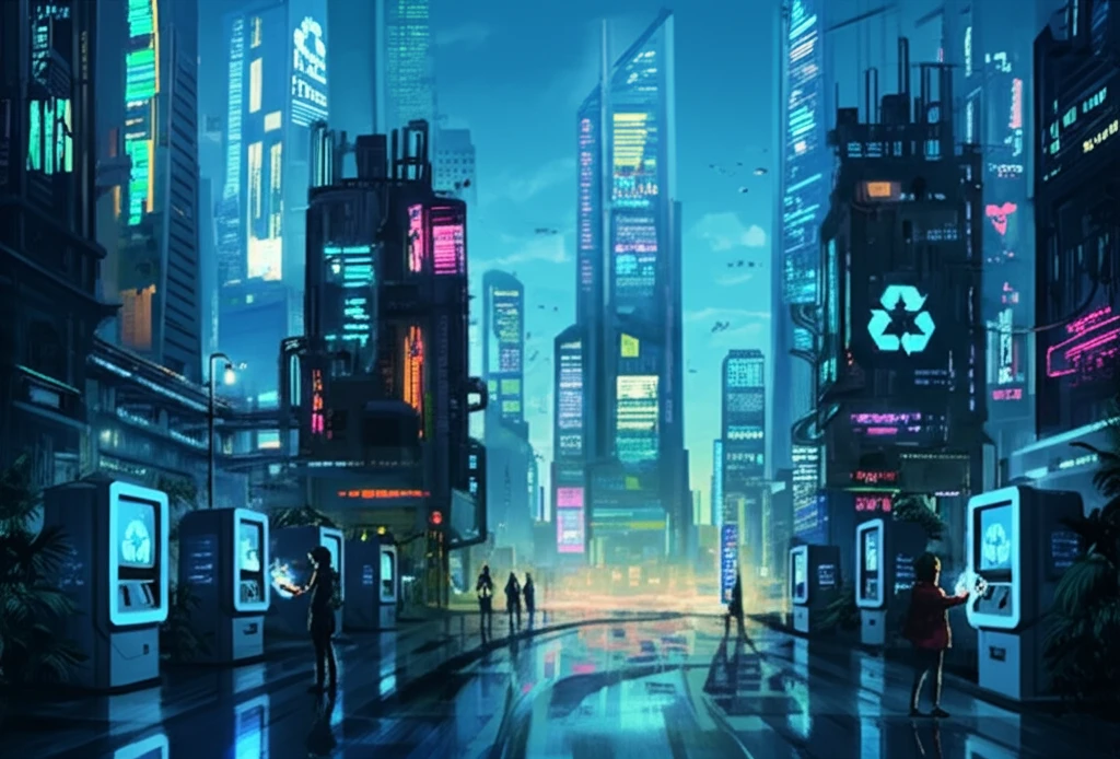 Futuristic Chinese city with integrated recycling plants, symbolizing a circular economy.