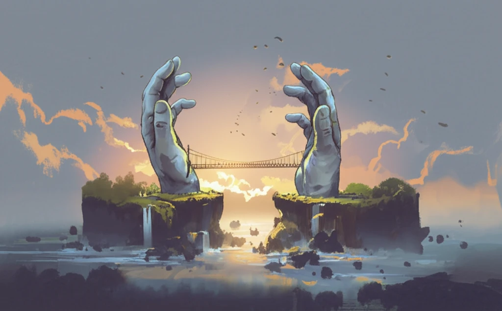 A bridge of hands symbolizes trust between an organization and its employees.